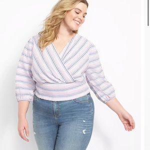 NWT Lane Bryant smocked 3/4 stripe top size 20. Purple blue white.